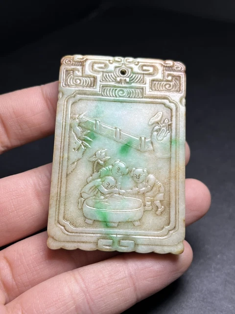 Chinese Exquisite Handmade Children carving Jadeite Jade Pendant