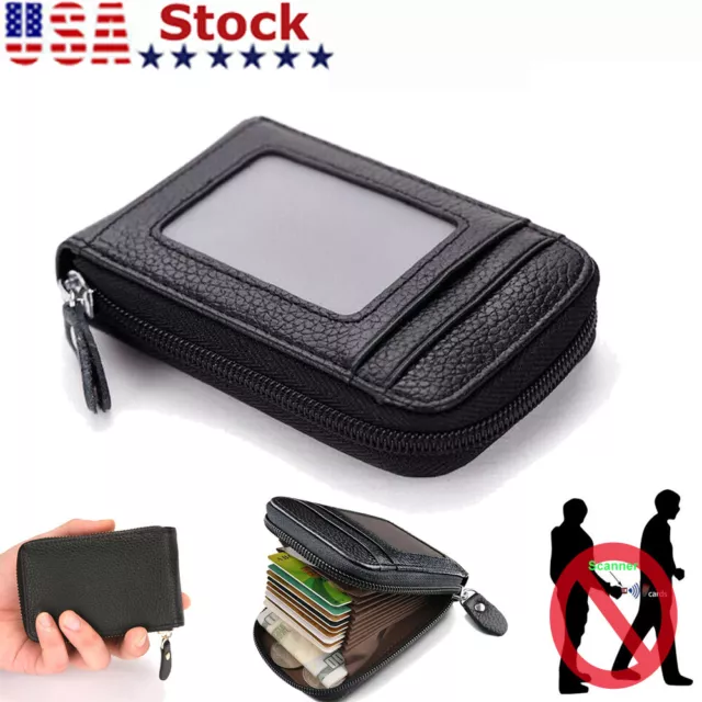 Men RFID Blocking Wallet PU Leather Credit Card ID Case Holder Zipper Pocket Bag