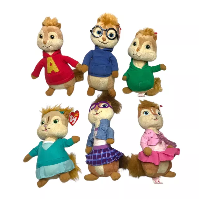 TY Alvin And The Chipmunks & Chipettes Beanie Babies Plush Full Set of 6