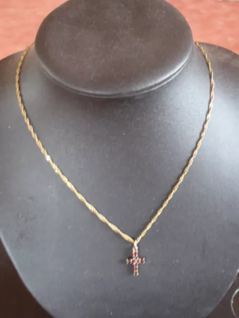 Alte Halskette - Silber 925 - FBM Binder - Anhänger Kreuz - Tombak mit Granat
