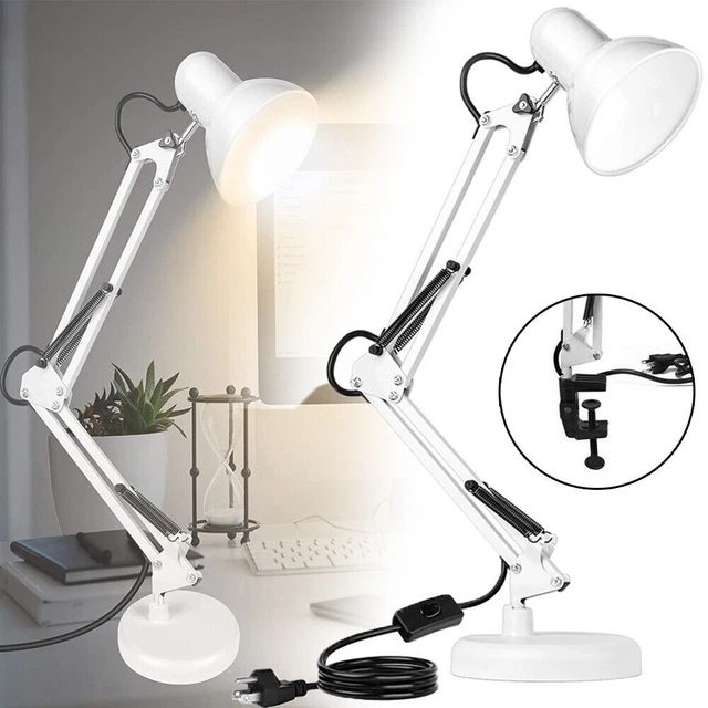 Electric Reading Bed Desk Table Lamp Adjustable Swing Arm w/ Base Clamp Mount