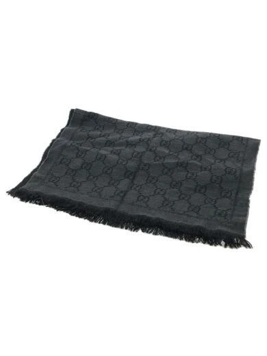 HERMES GG Pattern Winter Scarf Wool Grey All over Pattern Men s