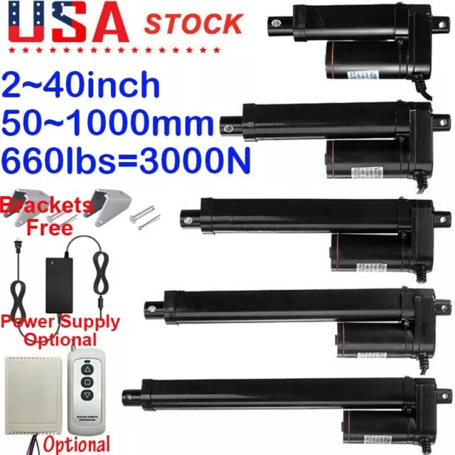 Linear Actuator 12V Heavy Duty Waterproof Stroke 2"~40" 1000MM 3000N 660lbs