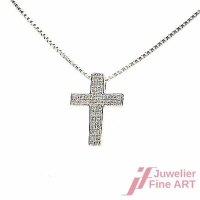 Croix Pendentif avec Chaîne -14K / 585 or Blanc - Diamants Env. 0,25 CT Teinté /