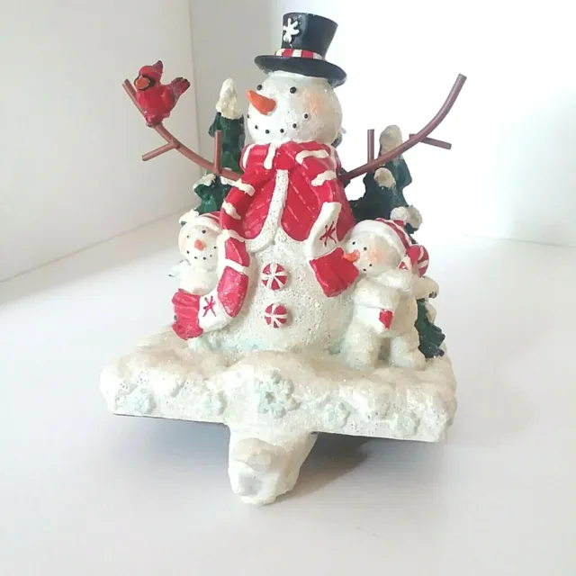 Cast Iron Christmas Stocking Hanger Snowman Snowmen Cardinal Sparkling Snow 4.5"