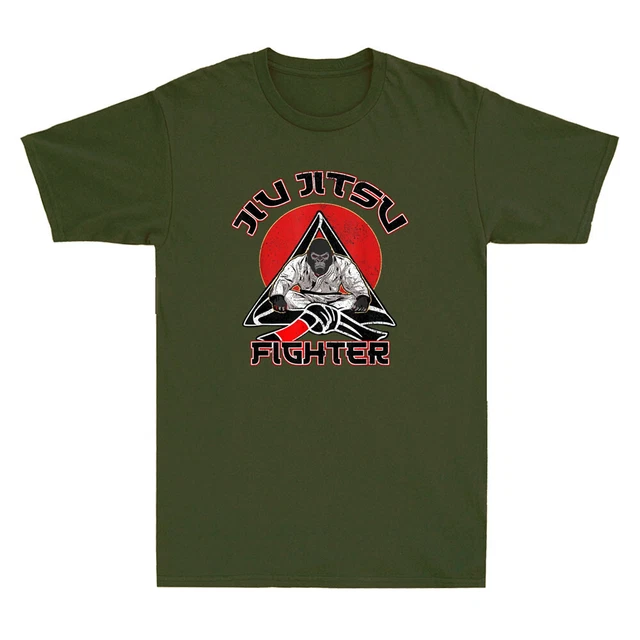 Camicia Jiu Jitsu Fighter effetto invecchiato BJJ MMA gorilla design vintage t-shirt uomo