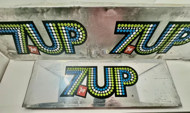 Rare Vintage 70’s 7Up Soda Metal Advertising Sign Vending Machine Panels (2)