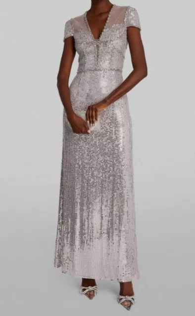 $3530 Jenny Packham Women's Purple Crystal-Embellished Gown Dress Size UK14 US10