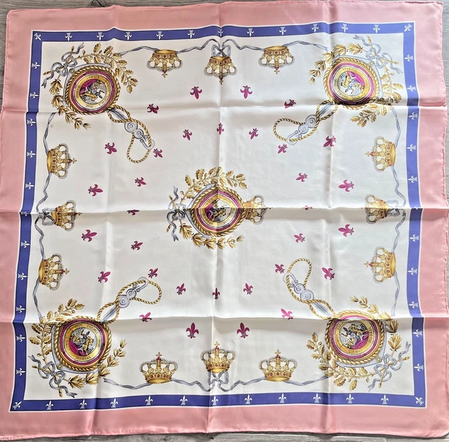 Foulard En Soie 100% – Blanc – Roulotté Main 78 Cm – Vintage – Femme