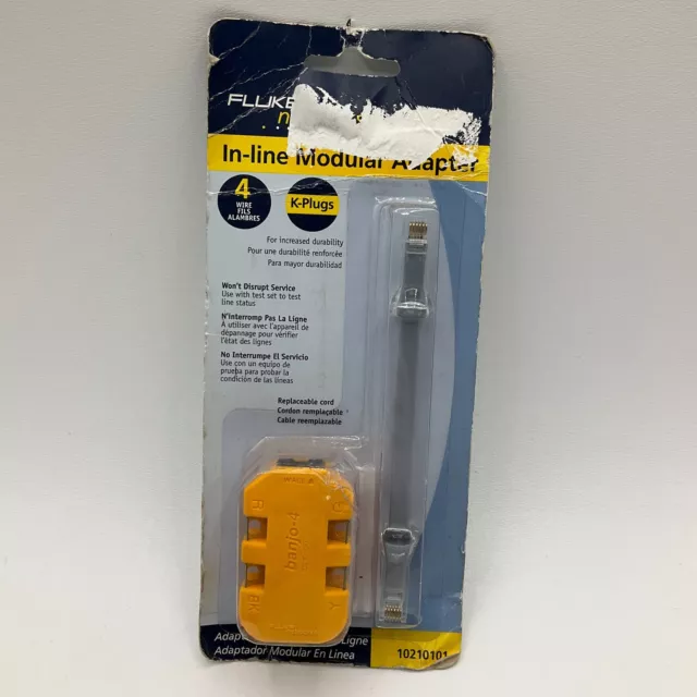 Fluke Networks 10210101 4-Wire In-Line Modular Adapter with K-Plug NEW