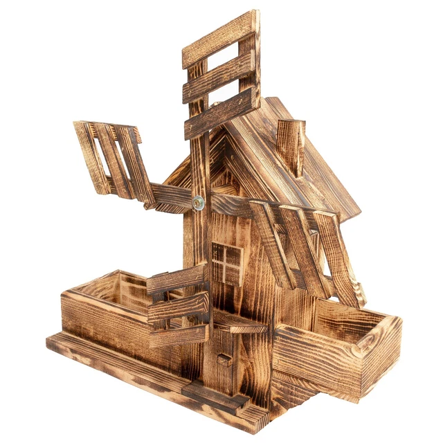 Blumenbeet - Windmühle Holz Blumentopf Pflanztopf Deko Haus Garten
