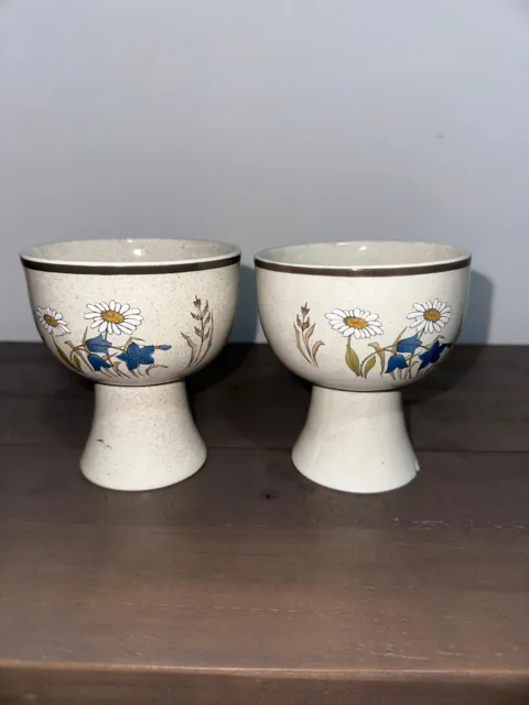 Royal Doulton Lambethware Hill Top Daisy patten Stoneware Goblets Tall Bowls x 2