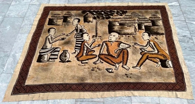 7x5 Schlammtuch, handgefertigter Wandteppich, großer Wandteppich, afrikanische Malerei Wandteppich,19855