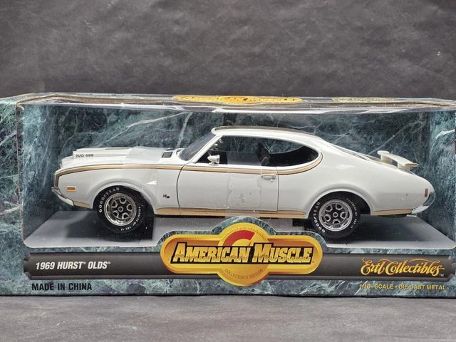 Miniature ERTL American Muscle - 1969 Hurst Oldsmobile H/O 455 #2957 - Rayures Blanches Et Or