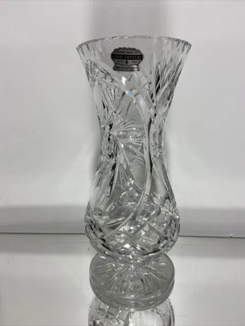 VTG. Stunning Large Cut and Highly Polished Czech Crystal Flower Vase w/ Sticker