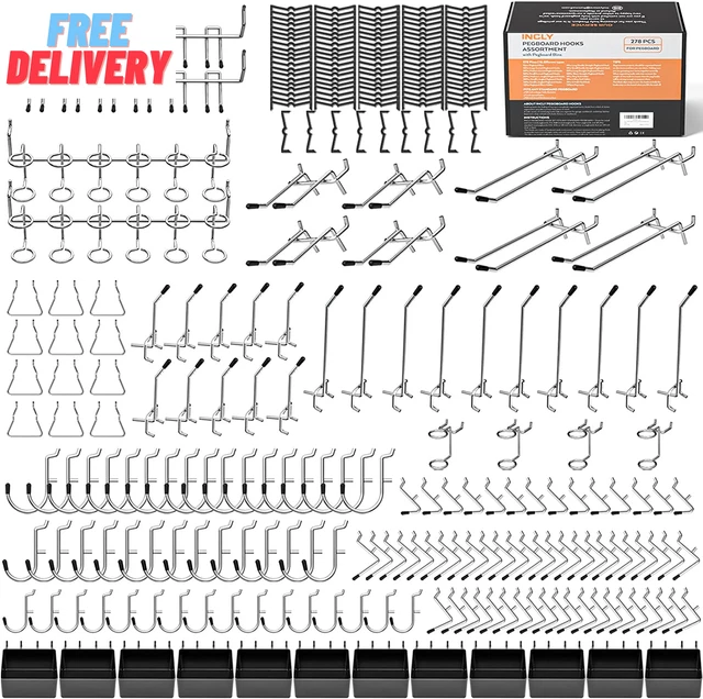 INCLY 278PCS Pegboard Accessories Organizer Kit, Peg Board Hooks Set with Bins f