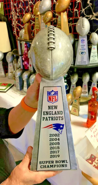 15" New England Patriots Lombardi Style Super Bowl Trophy Silver Tone Hvy Resin