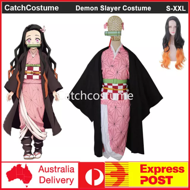 Demon Slayer Kamado Nezuko Cosplay Costume Kimono Set With Bamboo