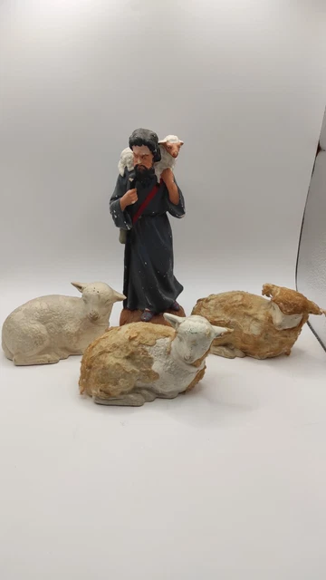 Ancien Santon Devineau - Berger Au Mouton Pour Crèche (H:9cm)