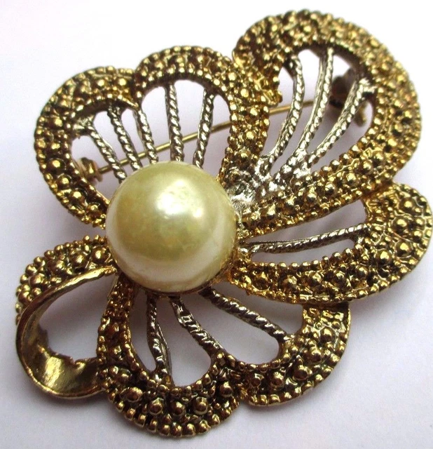 Broche Vintage Florale Perles Cristal Argent - Modèle Rare - Bijou Ancien