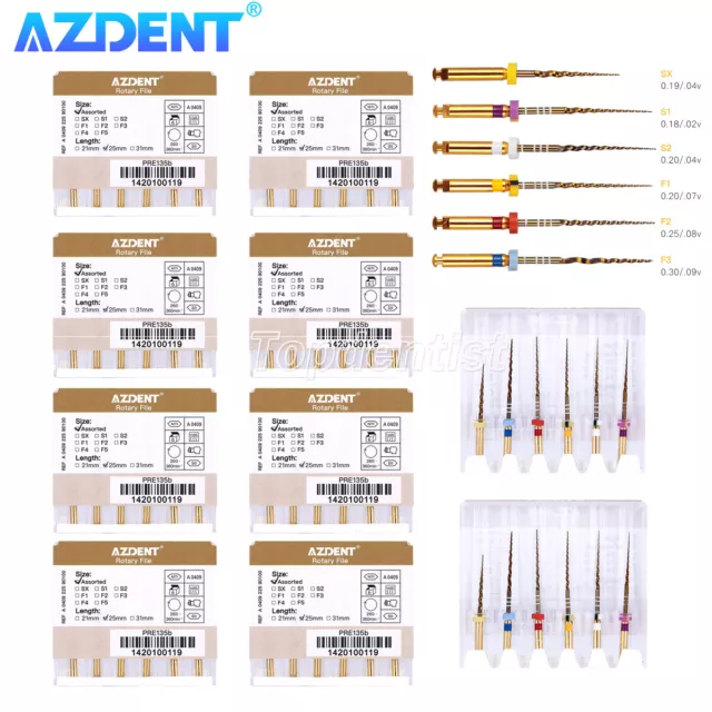 AZDENT Dental Endodontic File Gold Taper Niti Rotary Files Engine Use 25mm SX-F3