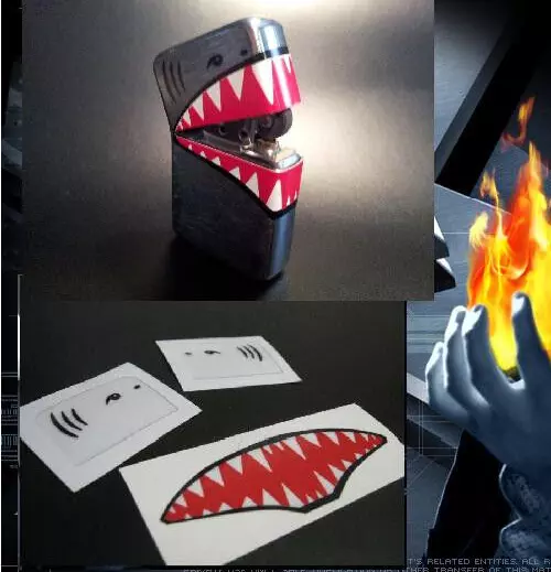 X2 Xmen Pyro Flip Top Lighter Decal Movie Prop Sticker Comic Con Sharks Mouth
