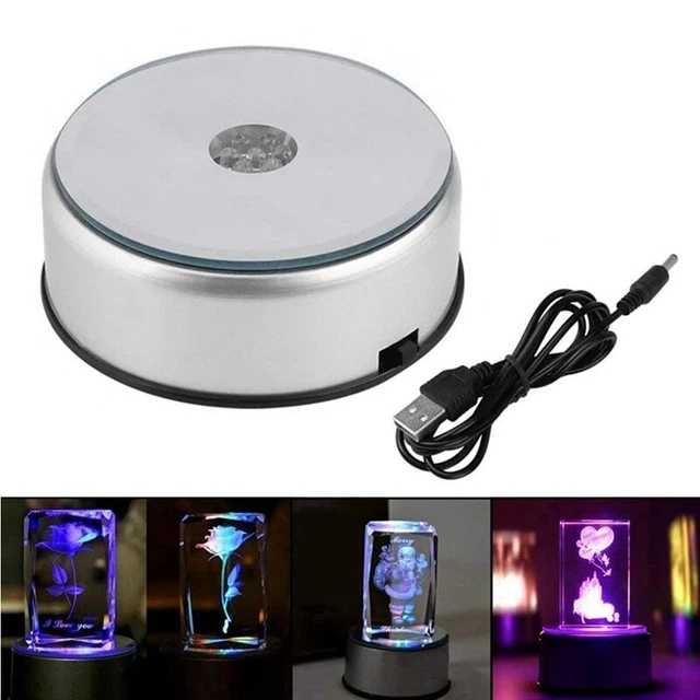 3X Bildschirm Drehteller für Kristall Glas Kunst, LED Farbiger Drehbarer K Y3B7 2