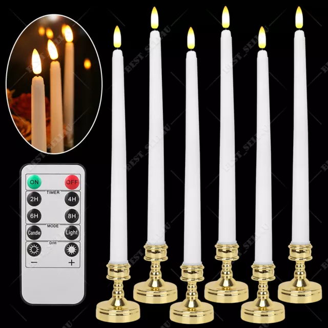 6PCS LED Flameless Taper Candles Lights Flickering Battery Operated Party Decor