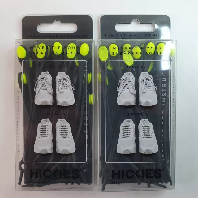 2x Hickies Laces Original No Tie Elastic Shoelaces Trainers 14 Pack Black/Yellow