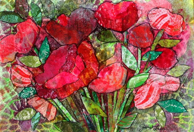 JANET LEO  sfa   ORIGINAL MIXED MEDIA   collage BOUQUET FOR YOU   floral