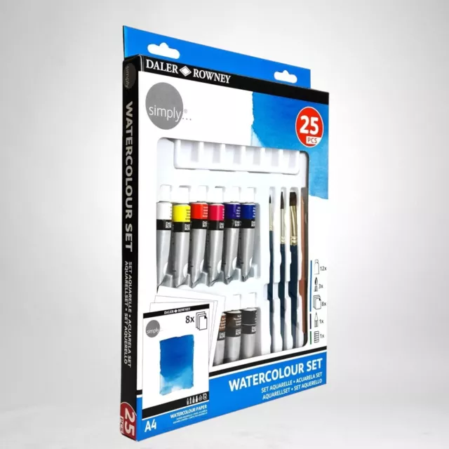 Daler Rowney 25 Piece Simply Watercolour Art Paint Set  - New & Boxed (A4)