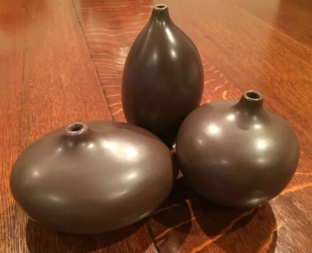 3x porcelain DARK BROWN DECORATIVE table VASES POTS SET Beautiful pieces