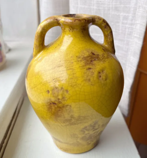 Stunning Two Handled Yellow Vase- Mid Century Modern Vibes