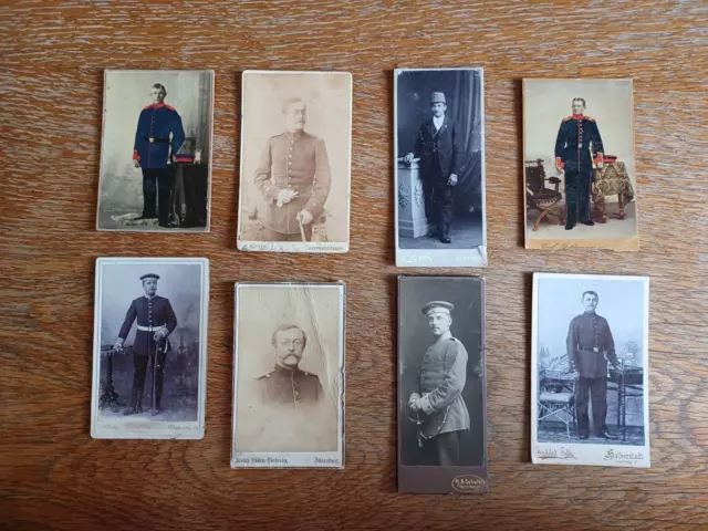 Militär 8 Kartonfotos Soldaten um 1900 Deutschland unterschiedl. Erhaltung