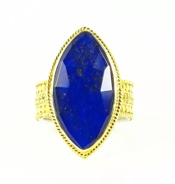 ANNA BECK $375 Gili Sterling Silver 18K Gold Faceted Lapis Lazuli Ring Sz 7