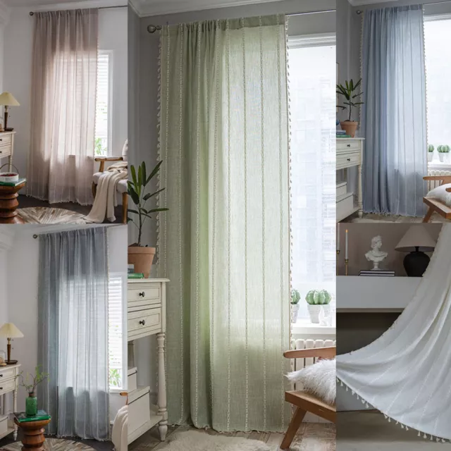 Stripes Tassel Curtain Boho Window Living Room Bedroom Valance Drape Treatment