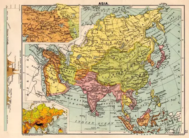 Asia 1898 Original Victorian Colour Map Bartholomew