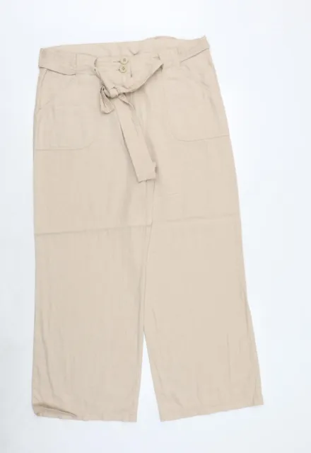Marks and Spencer Womens Beige Linen Trousers Size 14 Regular Zip
