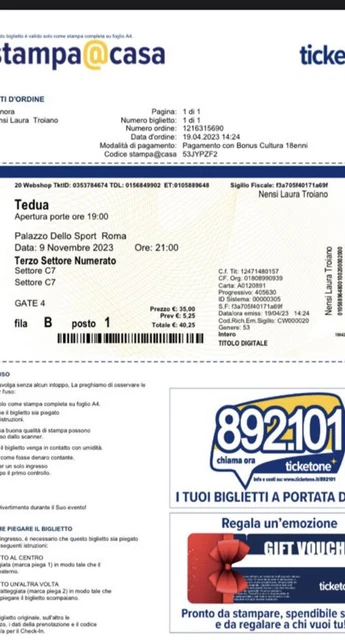 BIGLIETTI CONCERTO TEDUA ROMA  - 09 Novembre 2023