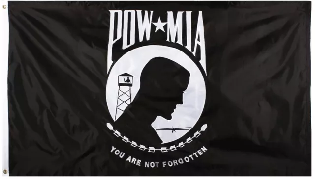 POW MIA Flag 3'x5' Grande Alta Calidad, Negro/Blanco, No Se Olvida