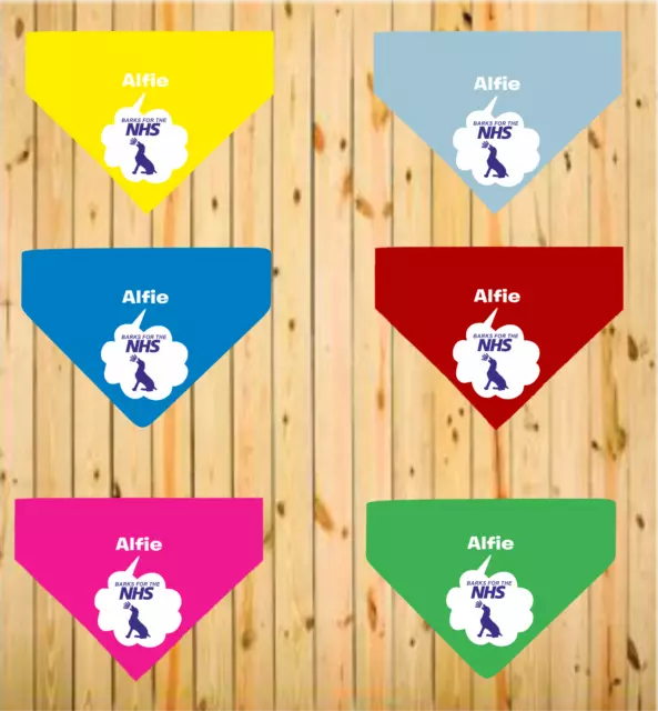 Personalised Dog's Name Bark For The NHS Stay Safe Dog Bandana 6 Colours Charity