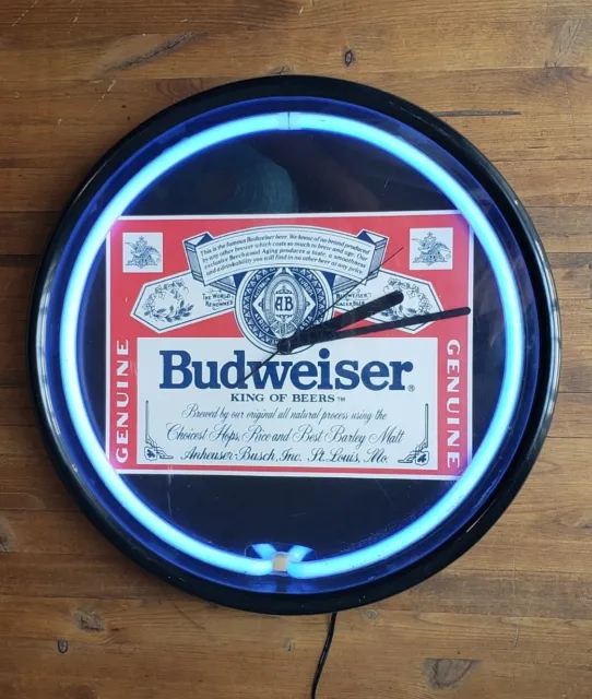 15" Budweiser Label Beer 90's Advertising Electric Blue Neon Clock
