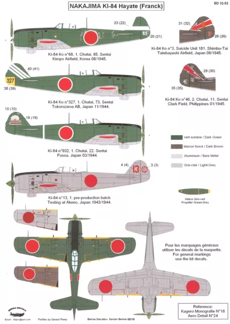 Berna Decals 1/32 NAKAJIMA Ki-84 HAYATE "FRANK" Japanese World War II Fighter