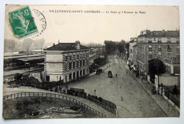 Cpa 94 Val De Marne - Villeneuve Saint Georges - Gare Et Avenue De Paris - 1914