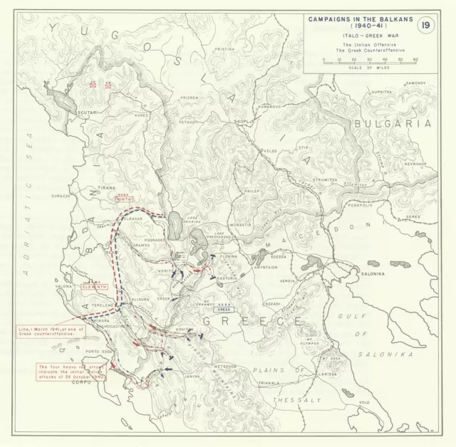 World War 2. Greco-Italian War 1940-41. Offensive/Greek Counter. Greece 1959 map