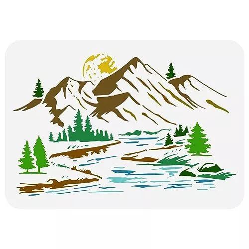 Mountain Stencil 8.3x11.7inch Reusable River Nature Scenery Painting Template...