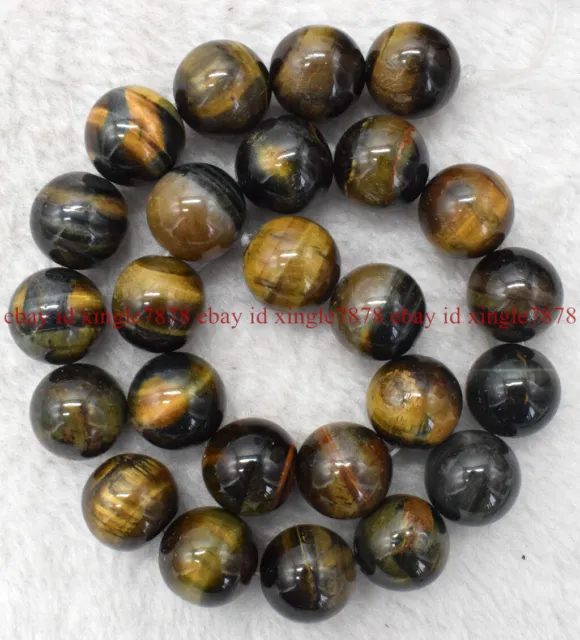 6mm-20mm Natural Yellow Blue Tiger's Eye Gemstone Round Loose Beads 15" AAA+