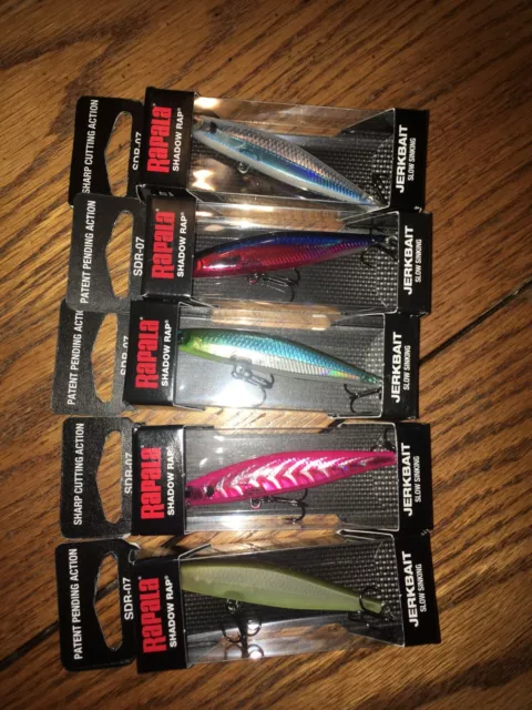 RAPALA SHADOW RAP 07's==LOT of 5 DIFFERENT COLORED FISHING LURES