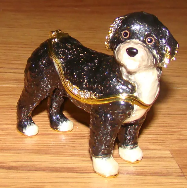 PORTUGUESE WATER DOG Enameled Box (3375) Australian Crystals, Pewter, Enameled