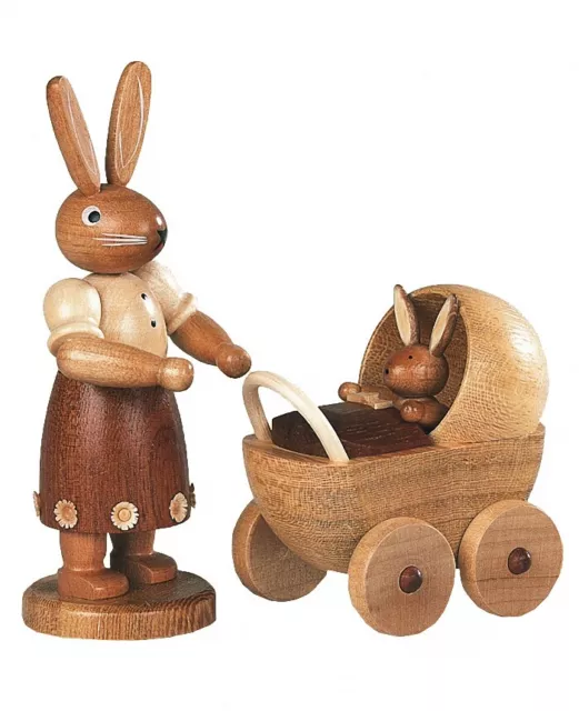 Osterhase Hasenmutter mit Kinderwagen, 11 cm hoch, natur, origina.. MU 42164 NEU